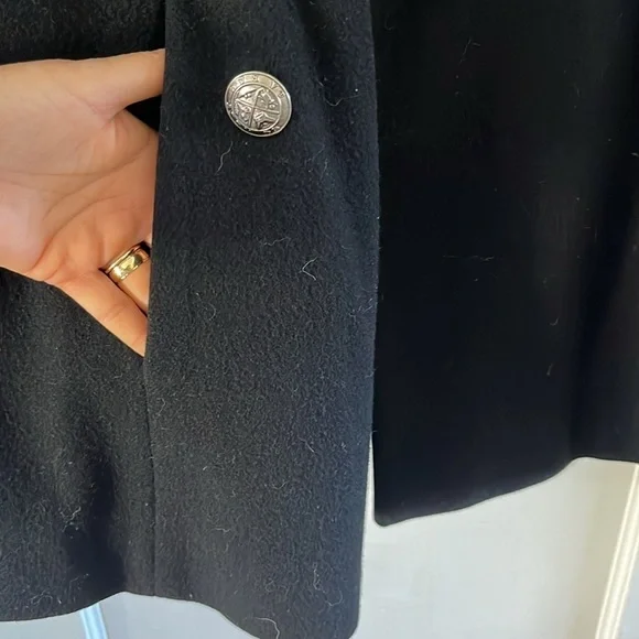 Perry Ellis Vintage Black Wool Military Peacoat USA Made Women’s 10 - Picture 14 of 17